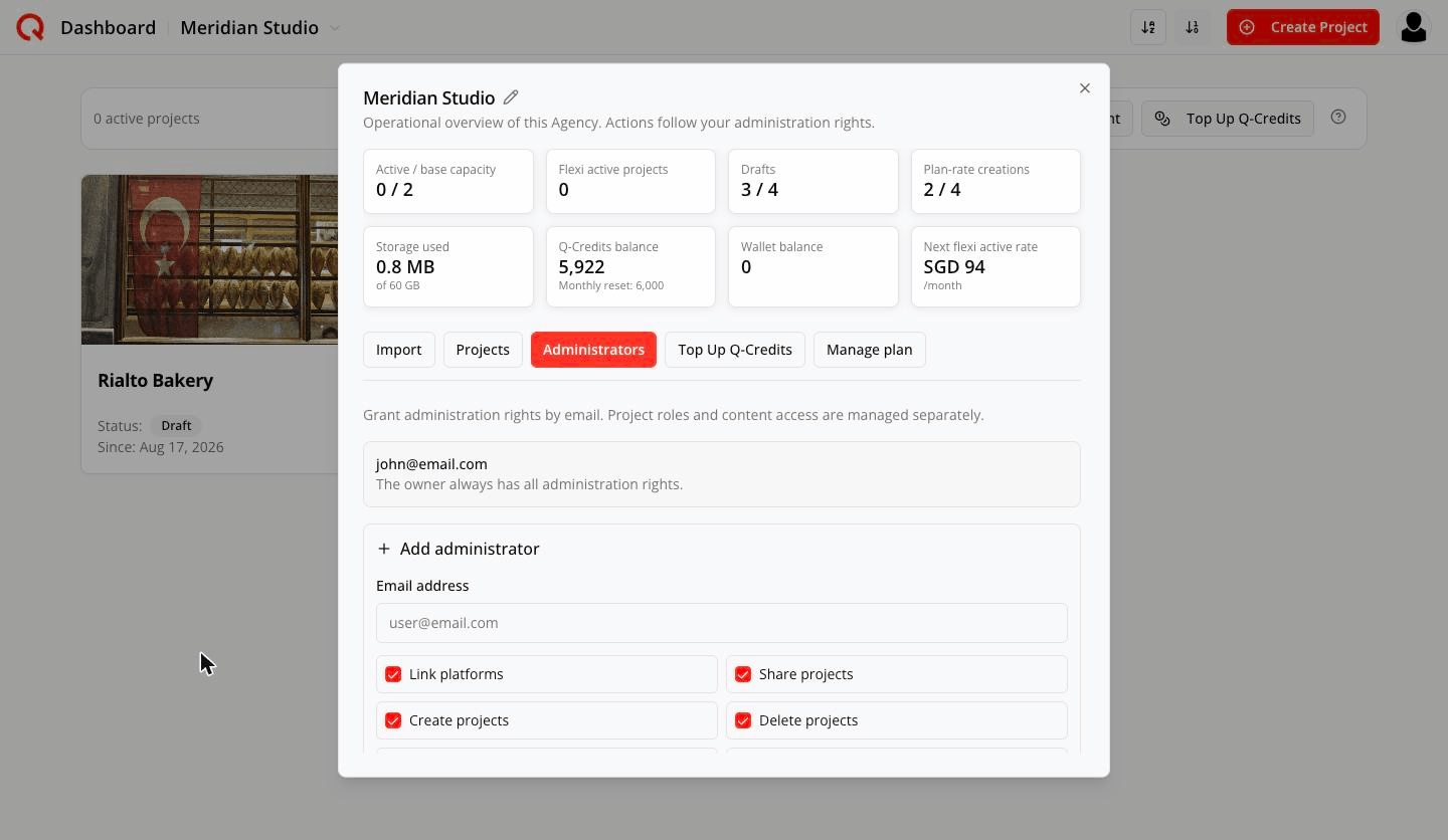 Administrators tab