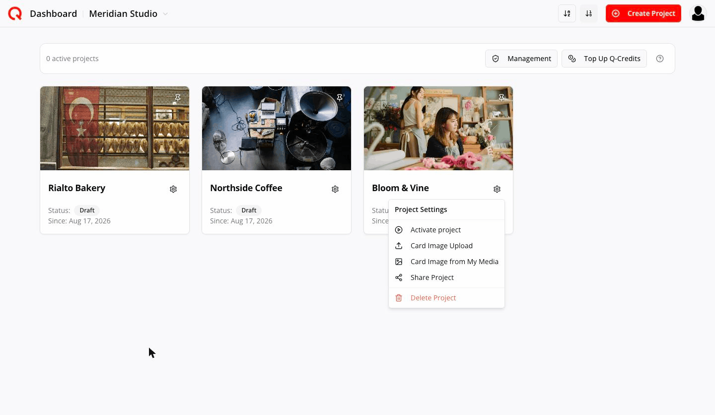 Draft project menu