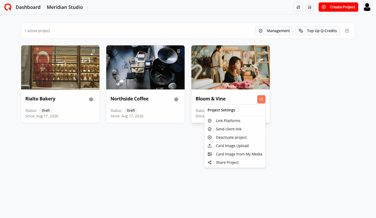 Active project menu